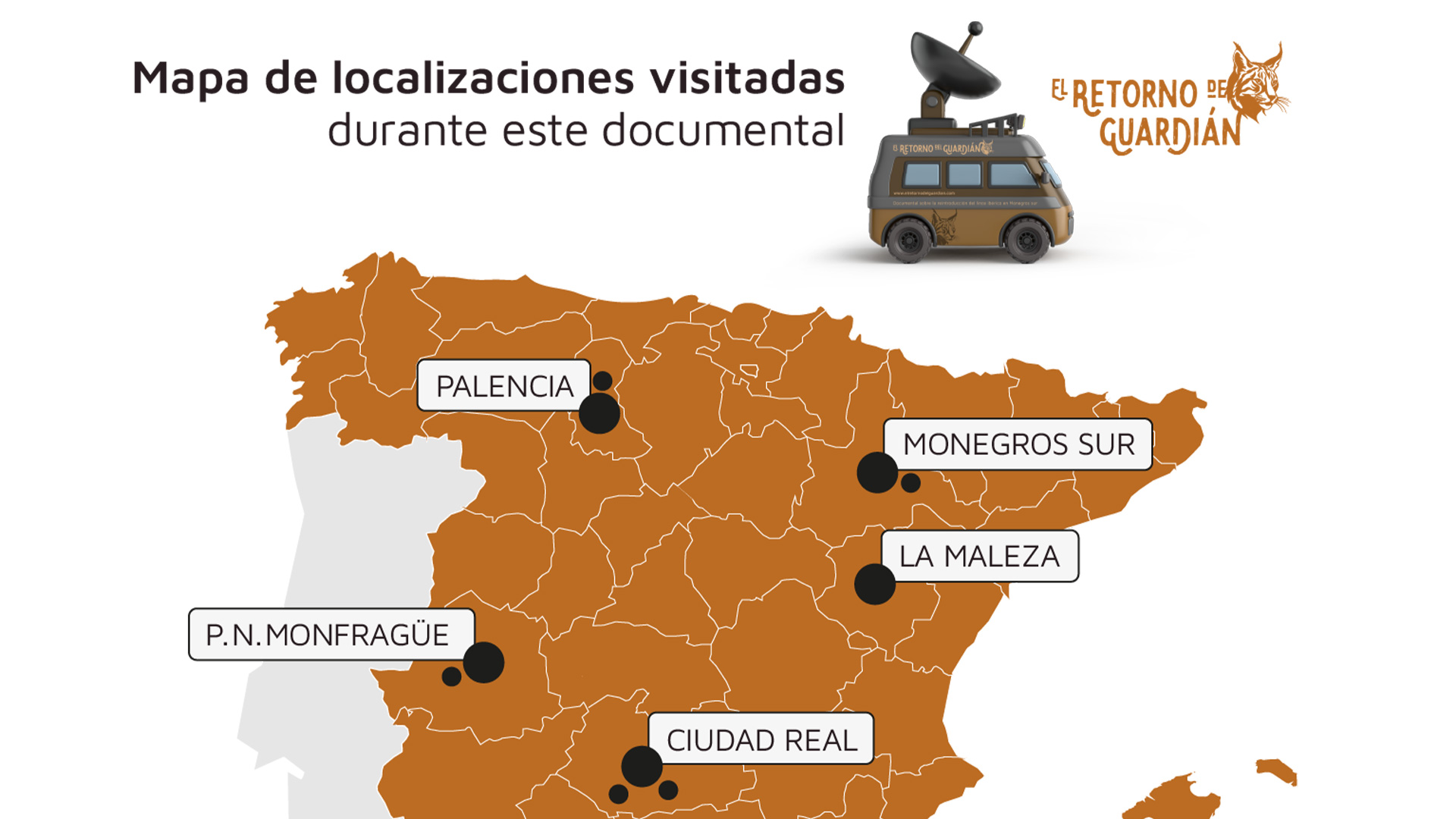 Mapa de localizaciones visitadas durante el rodaje de El Retorno del Guardián