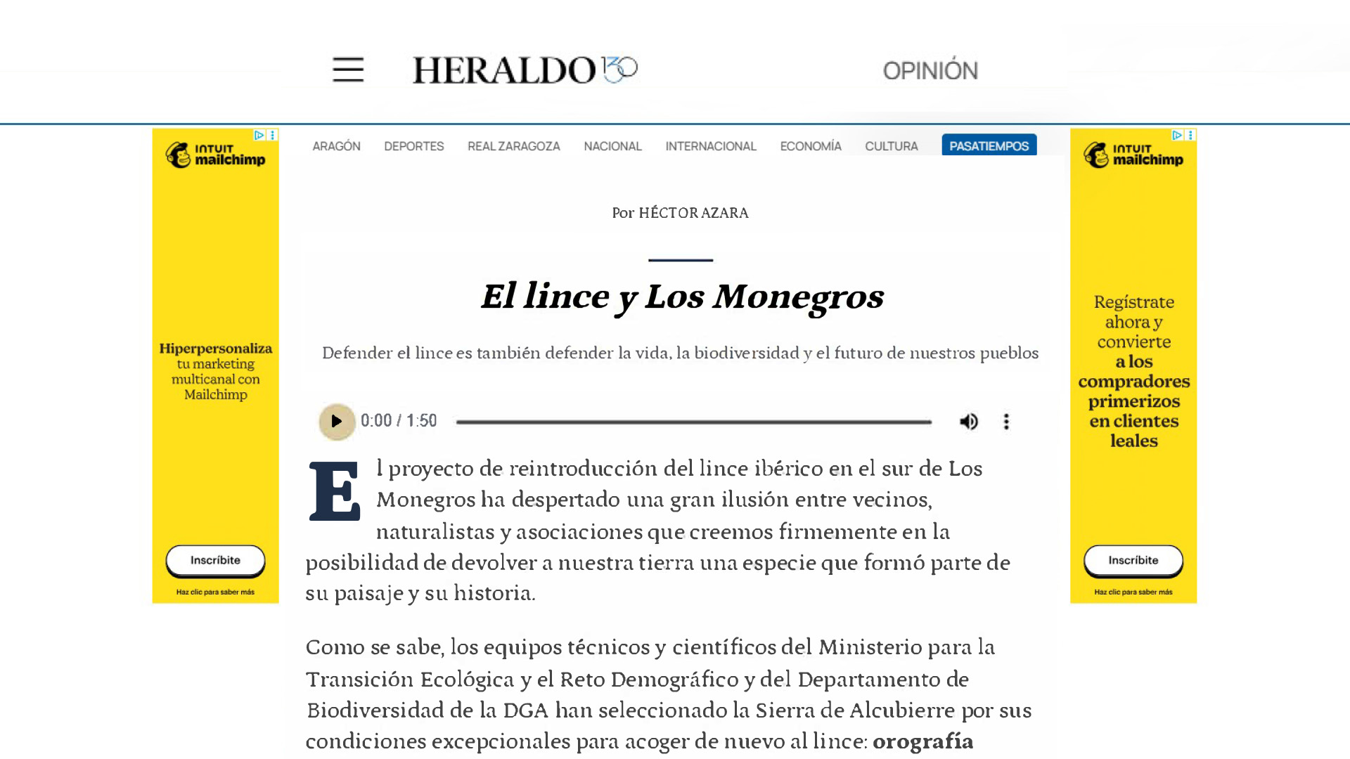 Carta abierta a Pilar Alegría – El lince y los Monegros